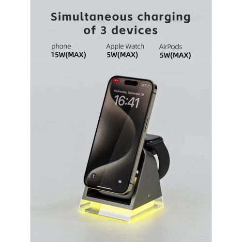 3in1 QI magnetic Crystal light charger 15W Black