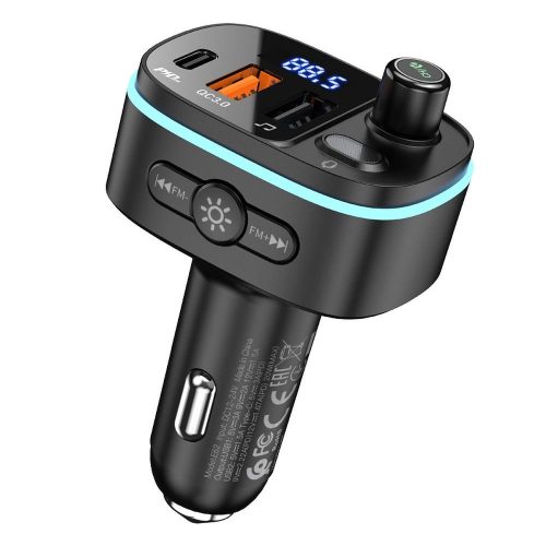 Autós Bluetooth adó Hoco 2 x USB A + USB C QC3.0 PD 20W E62 fekete