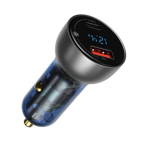 BASEUS car charger USB A + Type C with digital display PD3.0 QC4.0 5A 65W CCKX-C0G/VCKX65C gray