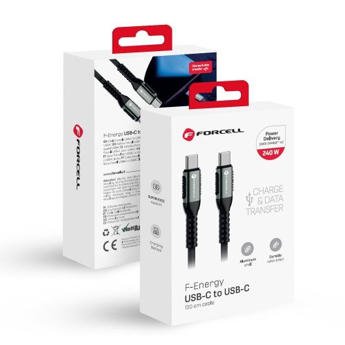 CELL F-ENERGY C263 cable Type C to Type C QC4.0 PD 5A 240W Cafule 1,2 m fekete