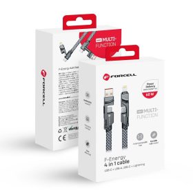   CELL F-ENERGY C241 4in1 kábel Type C / USB A to Type C / Lightning QC PD 3A 60W 1 m króm