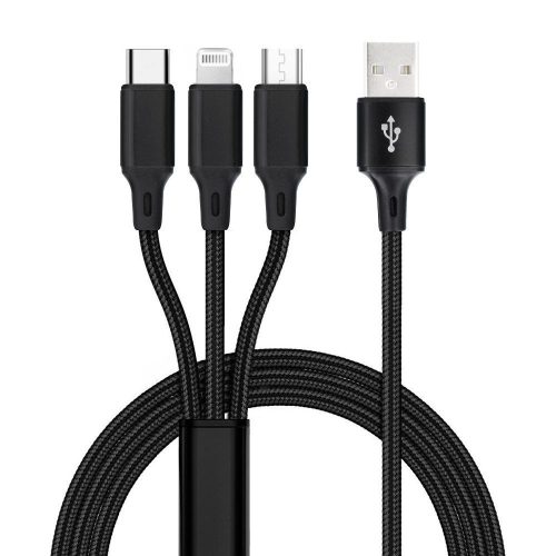 Cable 3in1 USB A to Lightning / Type C / Micro USB C171 1,2 m fekete