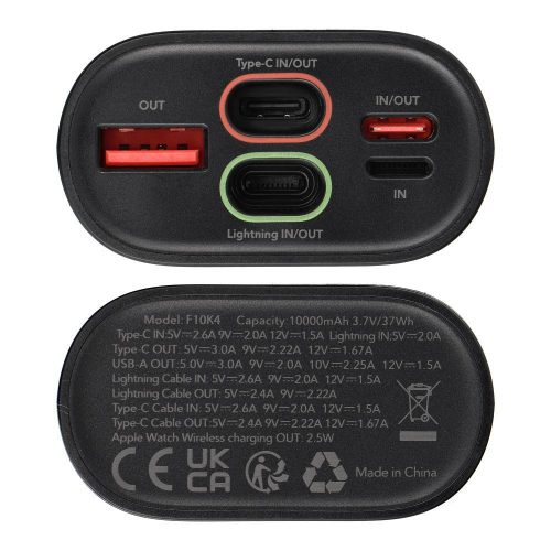 

CELL F-ENERGY F10K4 powerbank, kompatibilis az Apple Watch PD QC3.0 3A 22,5W 10000 mAh fekete