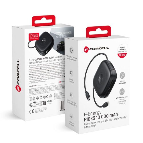 CELL F-ENERGY F10K5 powerbank kompatibilis MagSafe PD3.1 QC3.0 3A 22,5W 10000 mAh fekete