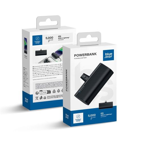 kék STAR powerbank 5000 mAh beépített Lightning csatlakozóval, 2,1A W0556P fekete