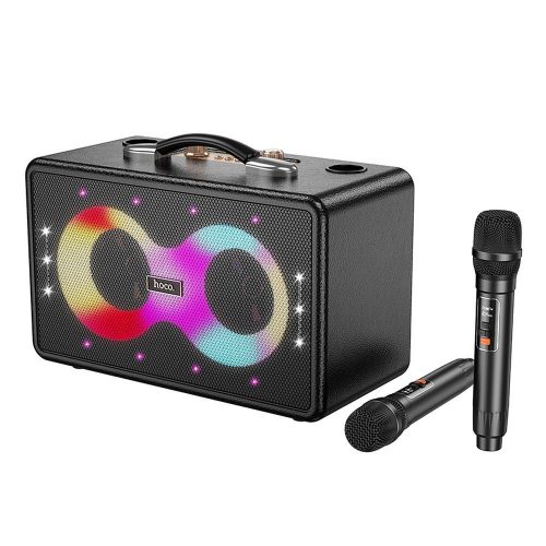 HOCO karaoke szett vezeték nélküli hangszóró + 2 x vezeték nélküli mikrofon LED 40W HA8 fekete