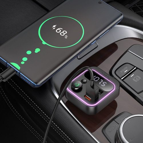 HOCO autós adó FM bluetooth 2 x USB A + Type C PD QC3.0 20W E85 fekete