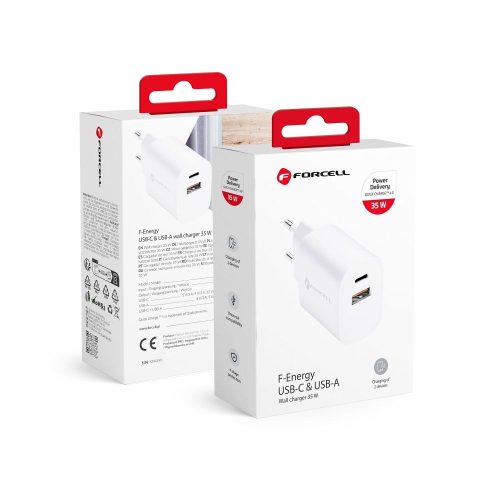 CELL F-ENERGY TFK-TC-35WPD utazó töltő Type C + USB A PD QC4.0 3A 35W fehér