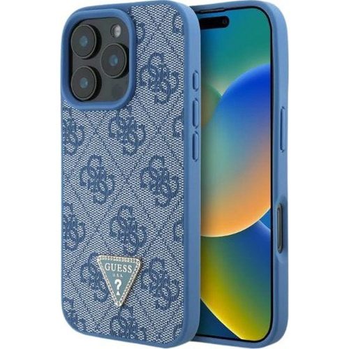 GUESS tok IPHONE 16-hoz GUHCP16SP4TDPB (PU bőr 4G háromszög Strass) kék