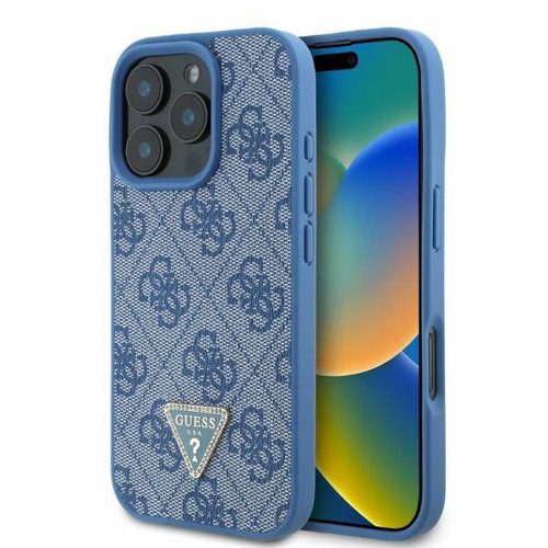 GUESS tok iPHONE 16 Pro számára GUHCP16LP4TDPB (PU bőr 4G háromszög strasszos) kék