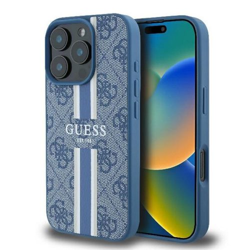 GUESS tok az IPHONE 16 Pro-hoz kompatibilis MagSafe GUHMP16LP4RPSB (4G Nyomott Csíkok) kék