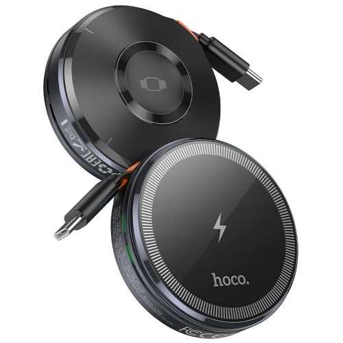 HOCO vezeték nélküli töltő visszahúzható Type C kábellel, kompatibilis a MagSafe és APPLE Watch 15W CQ18 fém szürke
