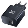 kék STAR utazótöltő USB C+USB-A csatlakozókkal PD QC4.0 3A 25W TFB-TC-25WPD fekete
