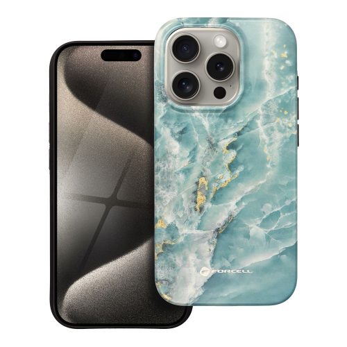 CELL F-PROTECT Mirage, katonai csepptesztelt tok kompatibilis a MagSafe-csel az IPHONE 15 PRO-hoz, zöld márvány