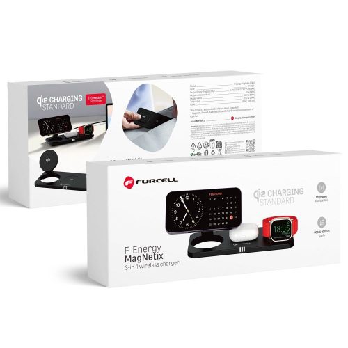 CELL F-ENERGY MagNetix 3w1 Qi2 20,5W vezeték nélküli töltő kompatibilis MagSafe fekete