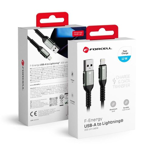 CELL F-ENERGY C257 kábel USB A - Lightning 2,4A 12W Cafule 2 m fekete
