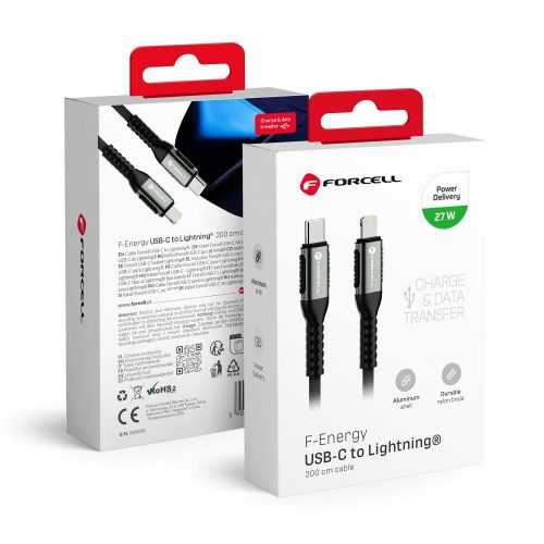 CELL F-ENERGY C259 kábel Type C - Lightning PD 3A 27W Cafule 2 m fekete