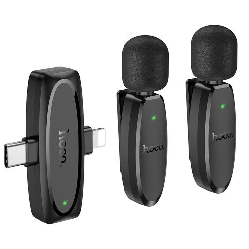 HOCO 2 x lavalier vezeték nélküli mikrofon Lightning / Type C L15 fekete