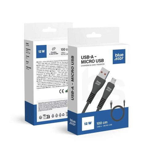 kék STAR kábel USB A - Micro USB 2A 12W DC99M 1 m fekete