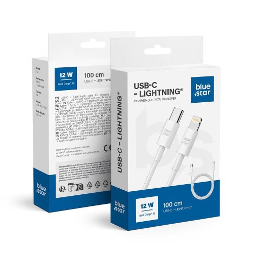 kék STAR kábel Type C to Lightning 2A 12W QC3.0 PA-X12 1 m fehér