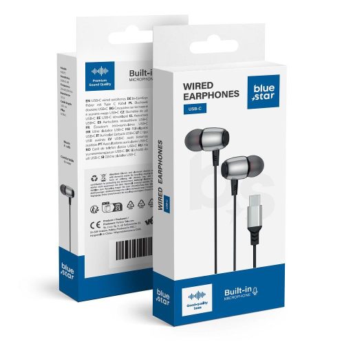 kék STAR vezetékes fülhallgató Type C (DAC) mikrofonnal M09C 1,2 m fekete