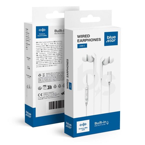 kék STAR vezetékes fülhallgató Type C (DAC) mikrofonnal M15C 1,2 m fehér