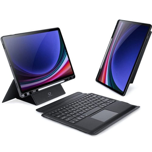 DUX DUCIS tok DK összecsukható, háttérvilágítással ellátott vezeték nélküli billentyűzettel SAMSUNG Tab S10 Plus/S9 Plus/S9 FE Plus készülékekhez, fekete