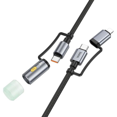 HOCO cable All-in-one Type C / Lightning to Type C / LED Light PD 3A 60W U138 1,2 m fekete