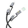 HOCO cable All-in-one Type C / Lightning to Type C / LED Light PD 3A 60W U138 1,2 m fekete