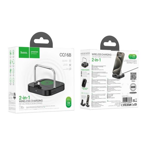 HOCO asztali töltő 2 az 1-ben Type C + vezeték nélküli töltés 5W PD QC 3A 30W CQ16B fekete