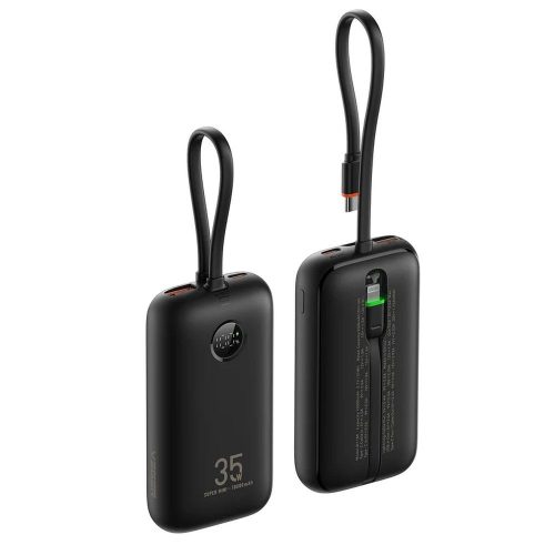 VEGER powerbank 10000 mAh beépített Type C / Lightning kábelekkel PD QC3.0 35W K1 (W1188) fekete