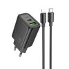HOCO fali töltő USB A + Type C + kábel Type C - Lightning PD QC3.0 3A 20W N61 fekete