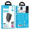 HOCO fali töltő USB A + Type C + kábel Type C - Lightning PD QC3.0 3A 20W N61 fekete