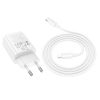 HOCO fali töltő USB A + Type C + kábel Type C-ről Lightning-re PD QC3.0 3A 30W N63 fehér