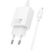 HOCO fali töltő USB A + Type C + kábel Type C-ről Lightning-re PD QC3.0 3A 30W N63 fehér