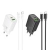 HOCO fali töltő USB A + Type C + kábel Type C to Lightning PD QC3.0 3A 30W N63 fekete