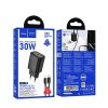 HOCO fali töltő USB A + Type C + kábel Type C to Lightning PD QC3.0 3A 30W N63 fekete