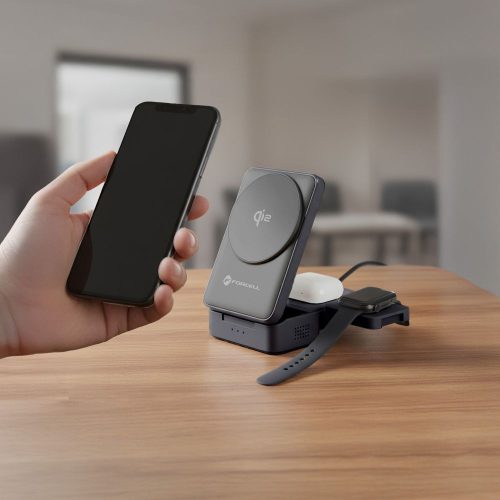 Wireless charger Forcell F-Energy 3in1 Flex Pro Qi2 compatible with MagSafe (F-05) silver