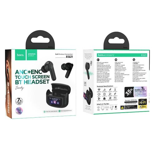 HOCO vezeték nélküli fülhallgató bluetooth érintőképernyővel TWS ANC + ENC EQ21 éjfekete