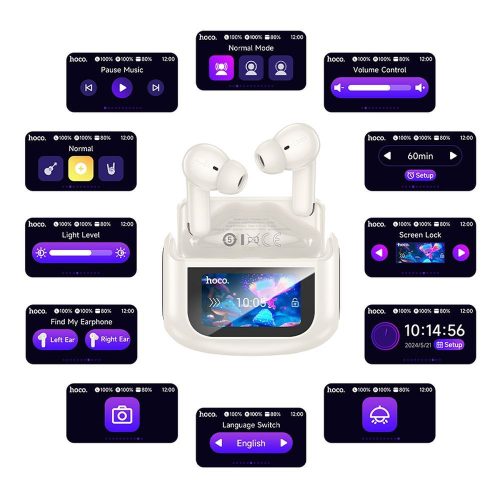 HOCO vezeték nélküli fülhallgató bluetooth-tal, érintőképernyővel TWS ANC + ENC EQ21 felhős fehér