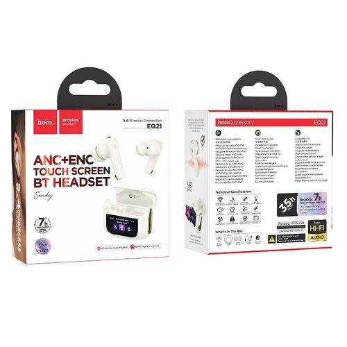 HOCO vezeték nélküli fülhallgató bluetooth-tal, érintőképernyővel TWS ANC + ENC EQ21 felhős fehér
