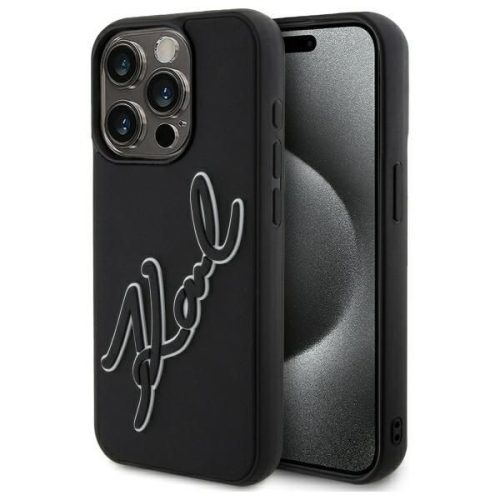 KARL LAGERFELD tok IPHONE 15 Pro KLHCP15L3DRKSDLK (3D Rubber Signature) fekete