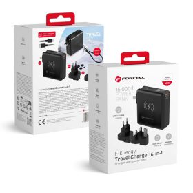  FORCELL F-ENERGY multifunkciós töltő 45W 6 az 1-ben USB A és USB C aljzatokkal, 15000mAh teljesítményű power bankkal és 15W vezeték nélküli töltéssel