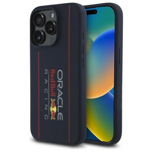 piros BULL tok IPHONE 15 Pro Max-hoz, kompatibilis a MagSafe-fel RBHMP15X24SIOLRV (Szilikon Túlméretezett Függőleges Logó) sötétkék