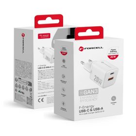   CELL F-ENERGY Mini GaN III VT-35A utazó töltő 1 x Type C + 1x USB A csatlakozókkal, PD QC4.0 20W fehér