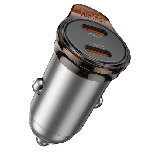 Autós töltő Hoco 2 x USB C PD QC3.0 45W NZ16B fém szürke