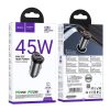 Autós töltő Hoco 2 x USB C PD QC3.0 45W NZ16B fém szürke