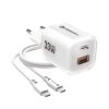 FORCELL F-ENERGY Crystal Color GaN III VT-41 travel charger with silicone cable with 1 x Type C + 1x USB A sockets, PD QC4.0 33W white