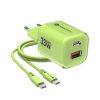 FORCELL F-ENERGY Crystal Color GaN III VT-41 travel charger with silicone cable with 1 x Type C + 1x USB A sockets, PD QC4.0 33W green