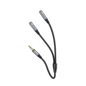  Kábel AUX 2in1 Jack 3,5 mm (férfi) 2 x Jack 3,5 mm (női) Hoco 0,25 m UPA21 fém szürke